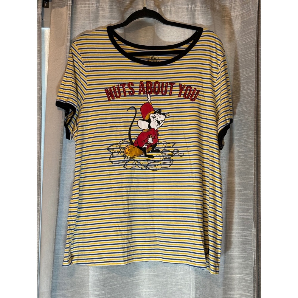 Disney Parks Dumbo Timothy Mouse "Nuts About You" Yellow Blue Striped Shirt 1x